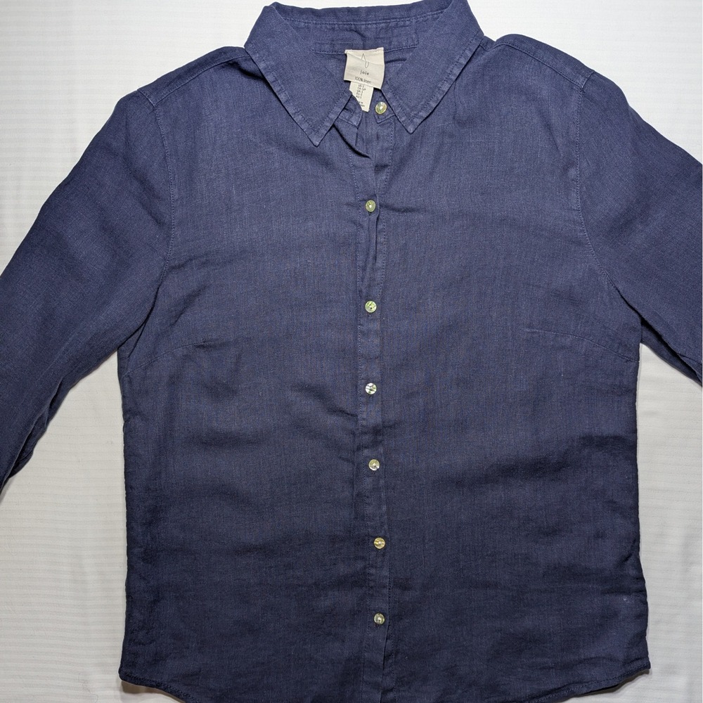 Joie 100% Linen Button Up Shirt Blue Relaxed Minimal Summer Top S